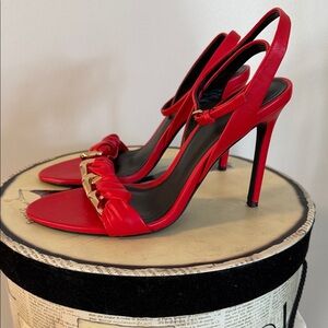 Zara Red Heels with Gold Chain Detail